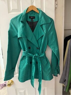 Style & Co. Teal Double-Breasted Belted Trench Coat